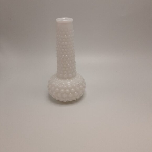 Hobnail Milk Glass Crane Neck Bubble Base Bud Vase - Picture 5 of 13